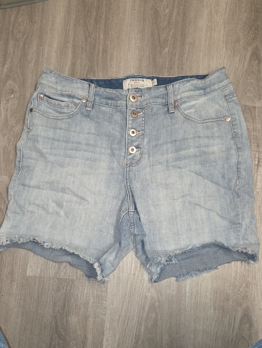 torrid Light Blue Button-Fly Frayed Hem Denim Shorts
